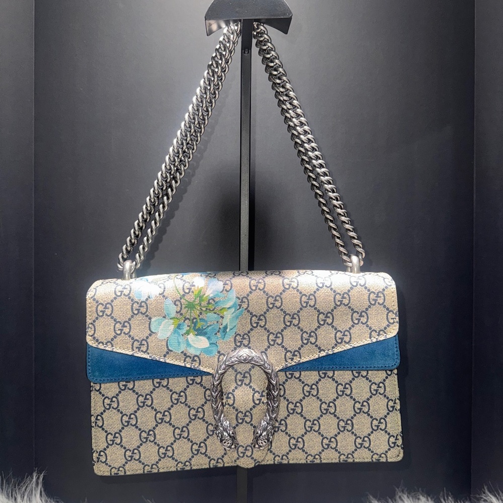 Gucci GG Blue Blooms Dionysus Coated Canvas with Chain